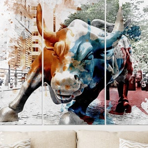 Charging Bull Canvas Print // Wall Street Bull Wall Decor // Cryptocurrency Bull // Abstract Wall Art