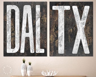 Stampa su tela Dallas Texas: tipografia DAL TX, opera d'arte murale in 2 pezzi