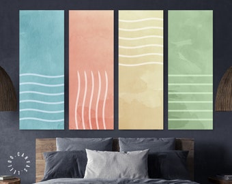 Pastel Multicolor Four Elements Wall Art / Elemental Stones Canvas Print / Water Fire Air Earth Elements