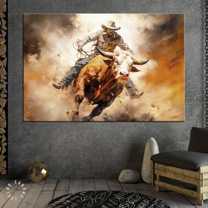 Bull Riding Canvas Print: Cowboy Wall Art Decor - Etsy