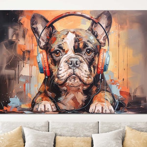 Dj Puppy Canvas Print // Dog with Headphones Abstract Art Painting Canvas Wall Decor