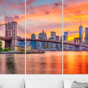 Lower Manhattan Canvas Print // Lower Manhattan Skyline and Brooklyn Bridge New York // Canvas Wall Art