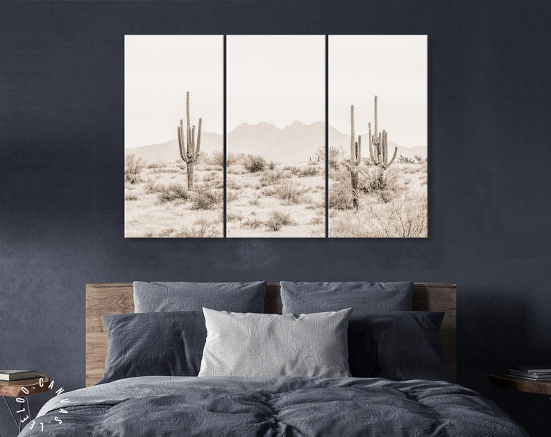 Arizona Desert Sepia Canvas Print // The Four Peaks and Saguaros // Central Arizona Desert // Farmhouse Wall Decor image 6