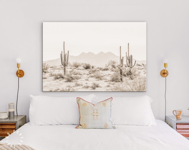 Arizona Desert Sepia Canvas Print // The Four Peaks and Saguaros // Central Arizona Desert // Farmhouse Wall Decor image 5