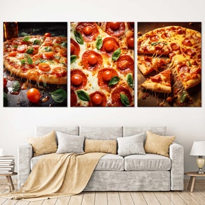 Pizza Set of 3 Canvas Prints // Pizza Wall Art // Pizzeria Wall Decor // Set of 3