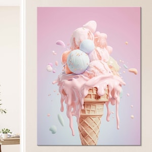 Ice Cream Leinwanddruck // Pastell Rosa und Blau Gelateria Wandkunst