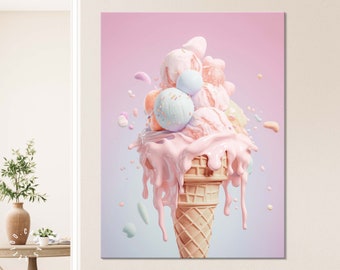 Ice Cream Canvas Print // Pastel Pink and Blue Gelateria Wall Art