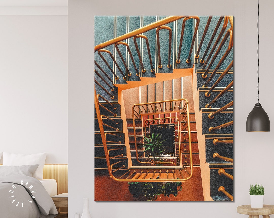 Vintage Stairs Canvas Wall Art // Stairs in Perspective Canvas Etsy