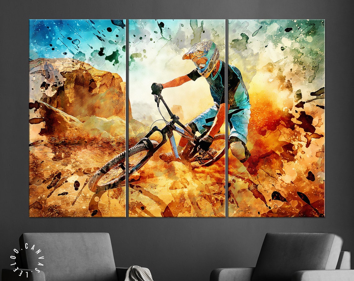 Downhill Canvas Print // MTB Mountain Bike Wall Art // Etsy