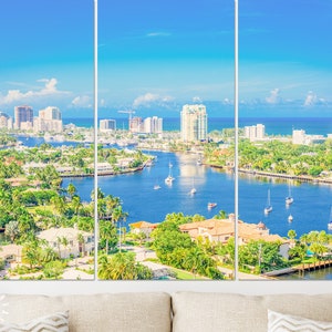 Fort Lauderdale Canvas Print // Fort Lauderdale Florida USA skyline over Barrier Island