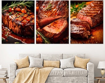 Lienzos de filetes a la parrilla: Arte mural de asador, juego de 3