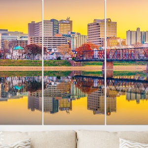 Harrisburg Canvas Print // Harrisburg Pennsylvania USA skyline on the Susquehanna River