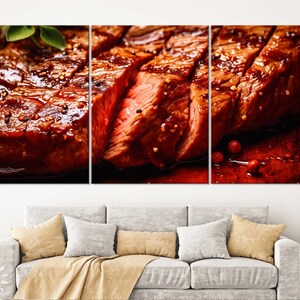 Grilled Steak Canvas Print // Medium Rare Steak close-up Shot Canvas Wall Art // Steak House Wall Decor