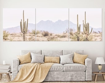 Arizona Desert Extra Large Canvas Print // The Four Peaks and Saguaros // Central Arizona Desert // Neutral Colors Home Decor