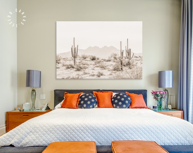 Arizona Desert Sepia Canvas Print // The Four Peaks and Saguaros // Central Arizona Desert // Farmhouse Wall Decor image 10