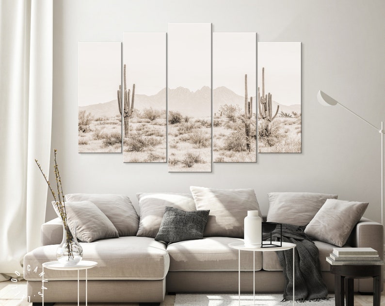 Arizona Desert Sepia Canvas Print // The Four Peaks and Saguaros // Central Arizona Desert // Farmhouse Wall Decor image 7
