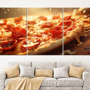 Pizza Canvas Print // Pizza Pepperoni a close-up shot // Kitchen wall decor // Pizzeria wall art