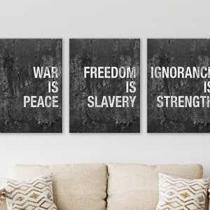 1984 Quotes Canvas Wall Art // War Is Peace. Libertad es esclavitud. Ignorancia es fuerza. // Orwell 1984