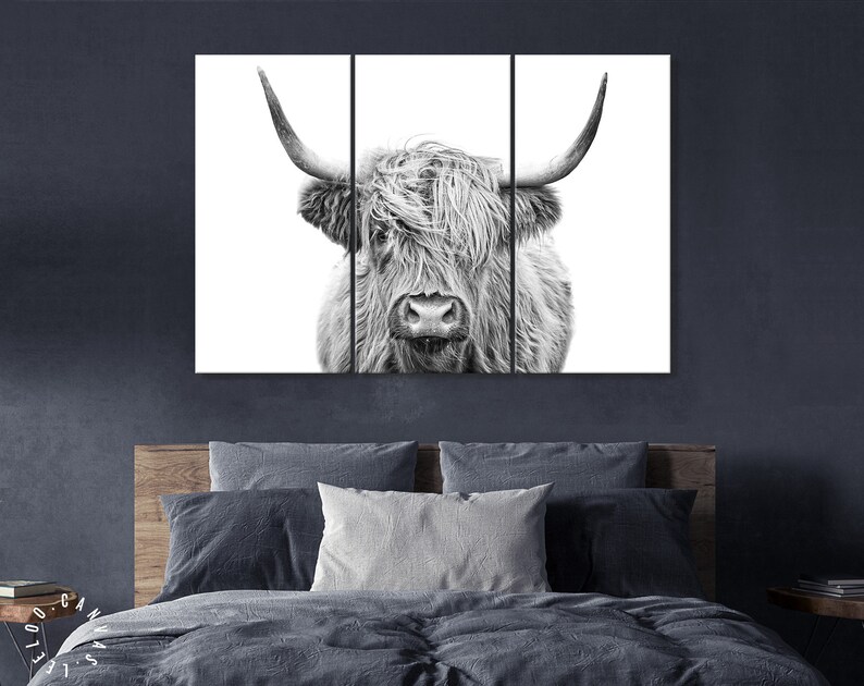 Highland Cow Canvas Print // Highland Cow Black and White Etsy
