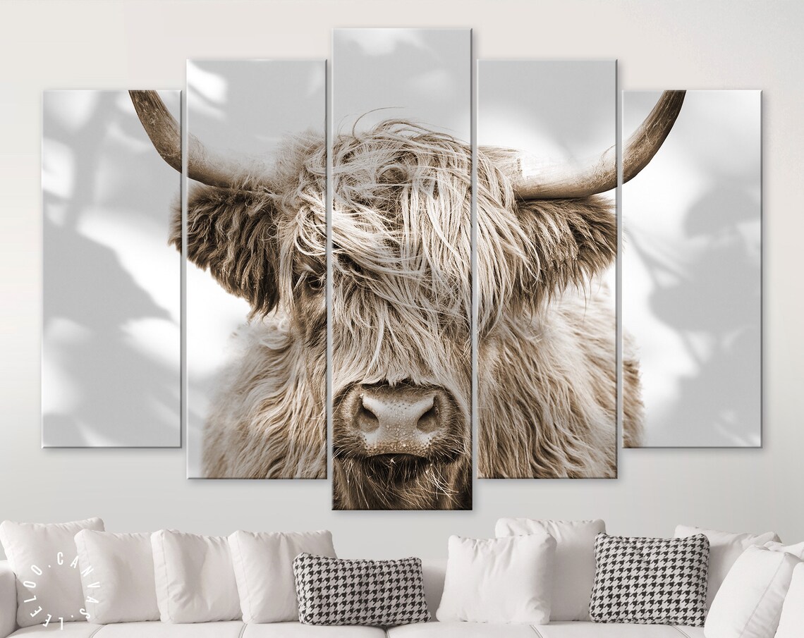 Sepia Highland Cow Shadow Canvas Print // Highland Cow Sepia - Etsy