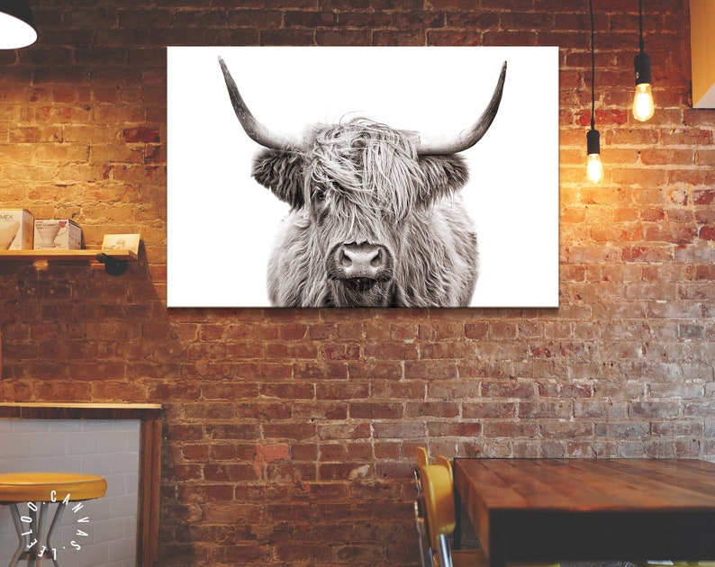 Highland Cow Canvas Print // Highland Cow Black and White Etsy