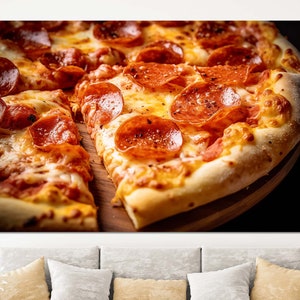 Pizza Pepperoni Canvas Print // Pizza close-up Canvas Wall Art // Pizzeria Wall Decor