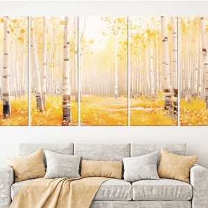 Birch Forest Canvas Print // Warm Misty Birch Grove Canvas Wall Art
