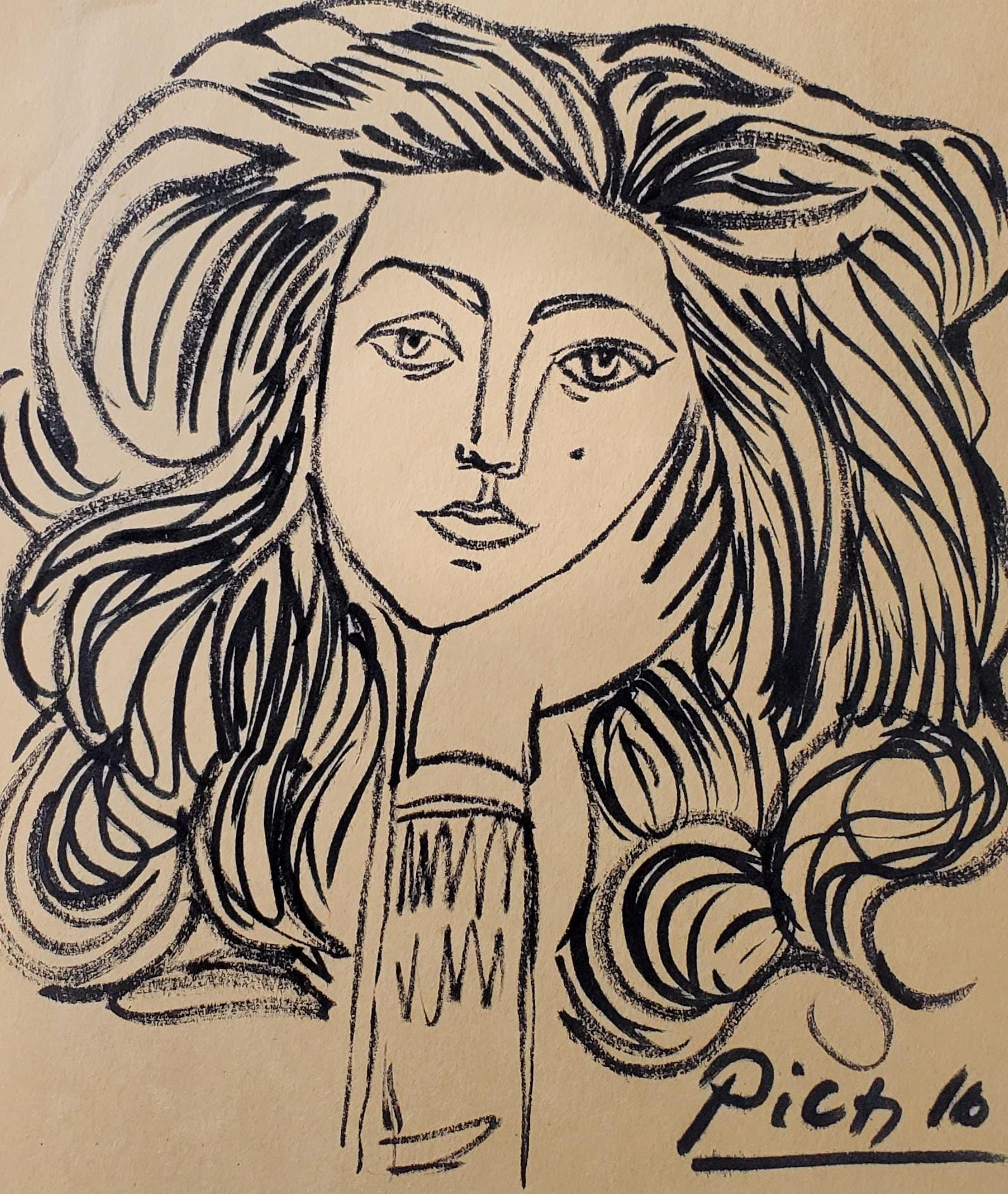 Picasso Ink Drawing: Cubist Woman Portrait Art on Paper (8x9.5) - Etsy