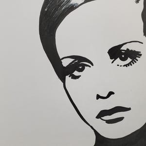 Andy Warhol Ink Drawing of Twiggy: 1960s Pop Art Illustration