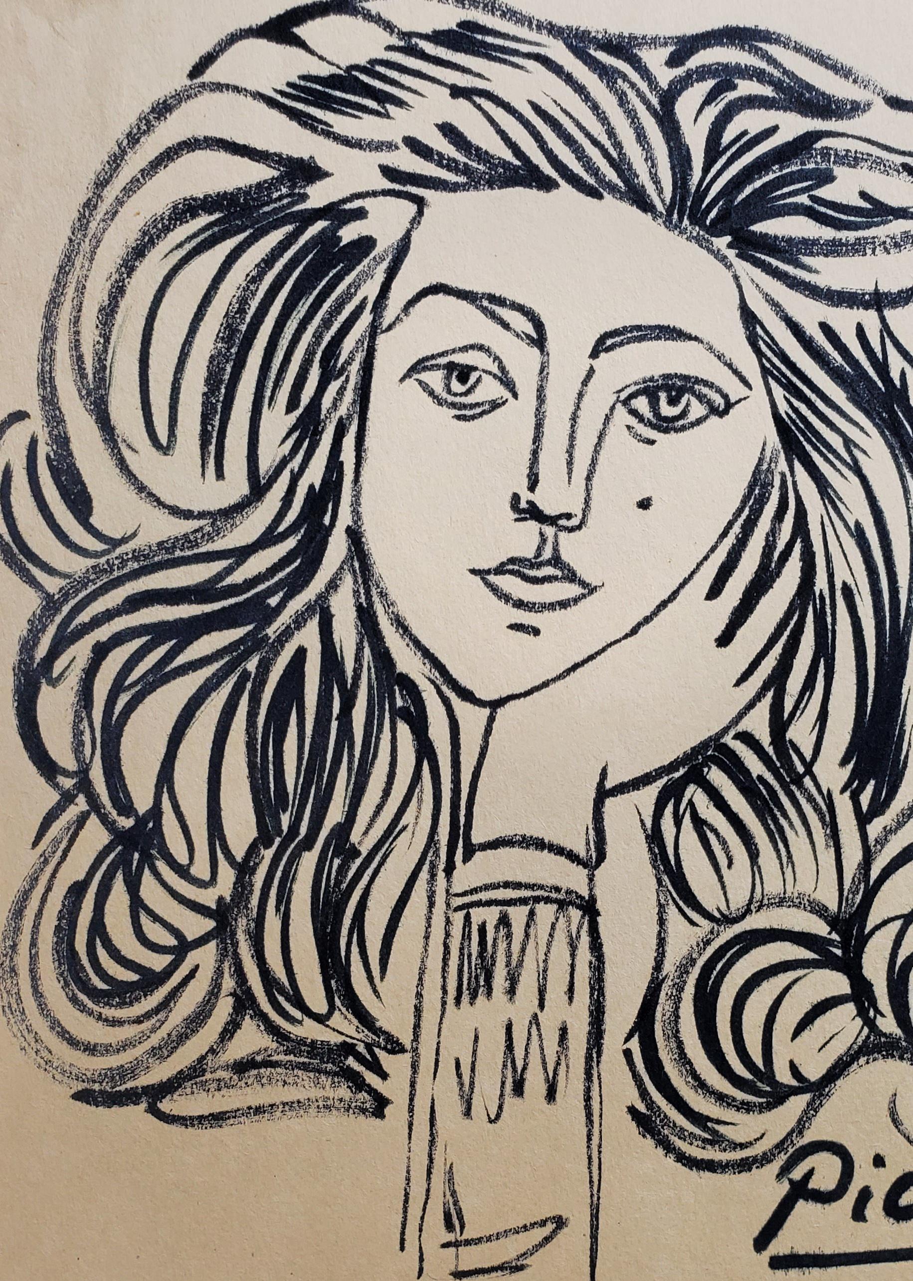 ピカソのインク画：キュビスムの女性肖像画（紙、8×9.5インチ） - Etsy