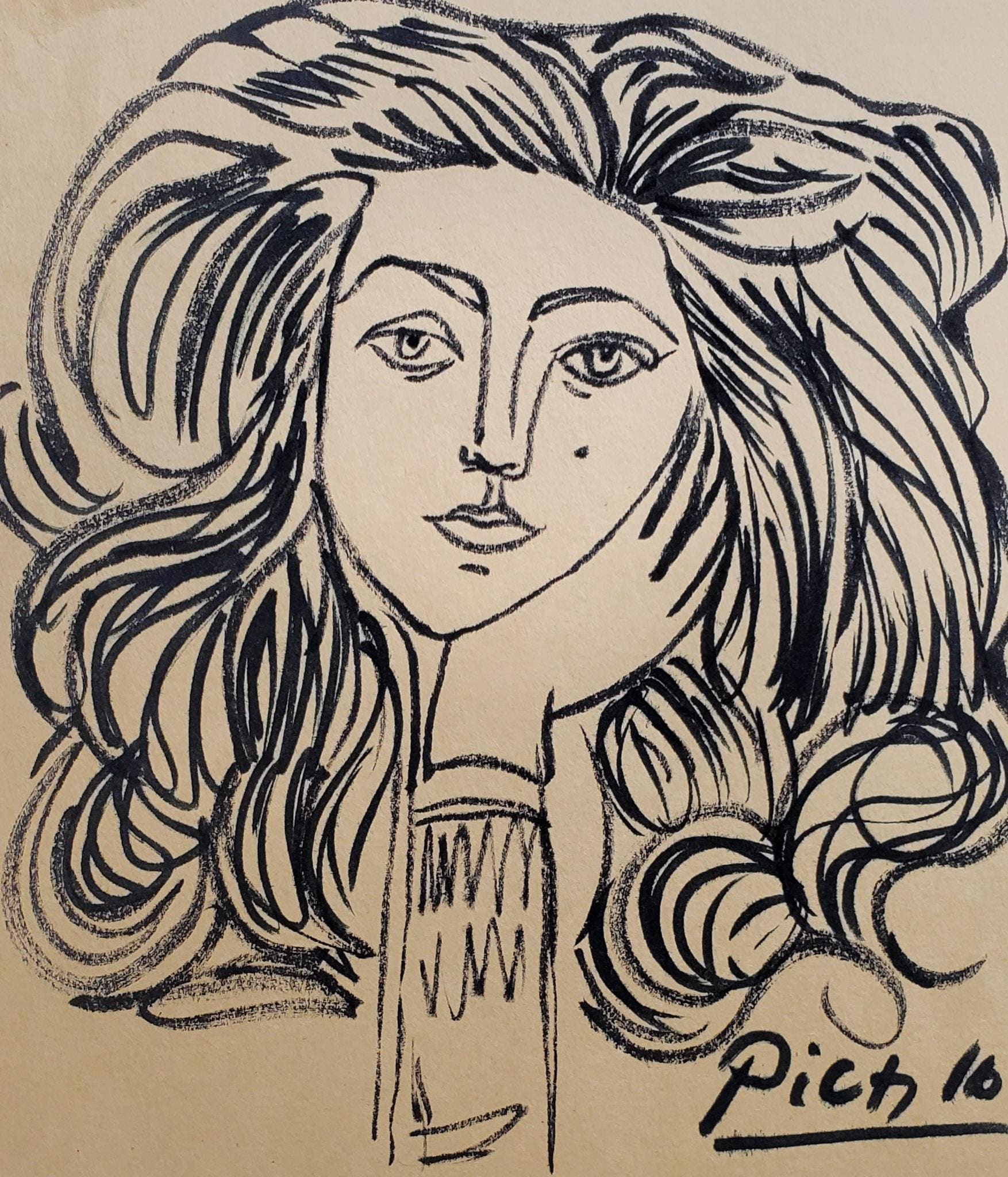 Picasso Ink Drawing: Cubist Woman Portrait Art on Paper (8x9.5) - Etsy