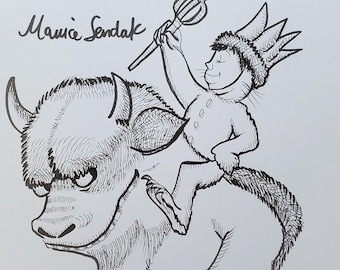 Where the Wild Things Are Ink Drawing: Sendak Monster Art (9x8.5)