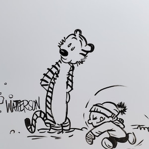Calvin and Hobbes Ink Drawing: Watterson Comic Art, 9x9
