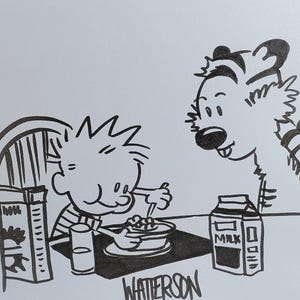 Calvin and Hobbes Ink Illustration: Comic Art on Paper