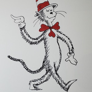 Cat in the Hat Drawing, Seuss character art, cat in hat color drawing on paper, Ink Illustration, Art Artwork , Cat in the Hat ink drawing