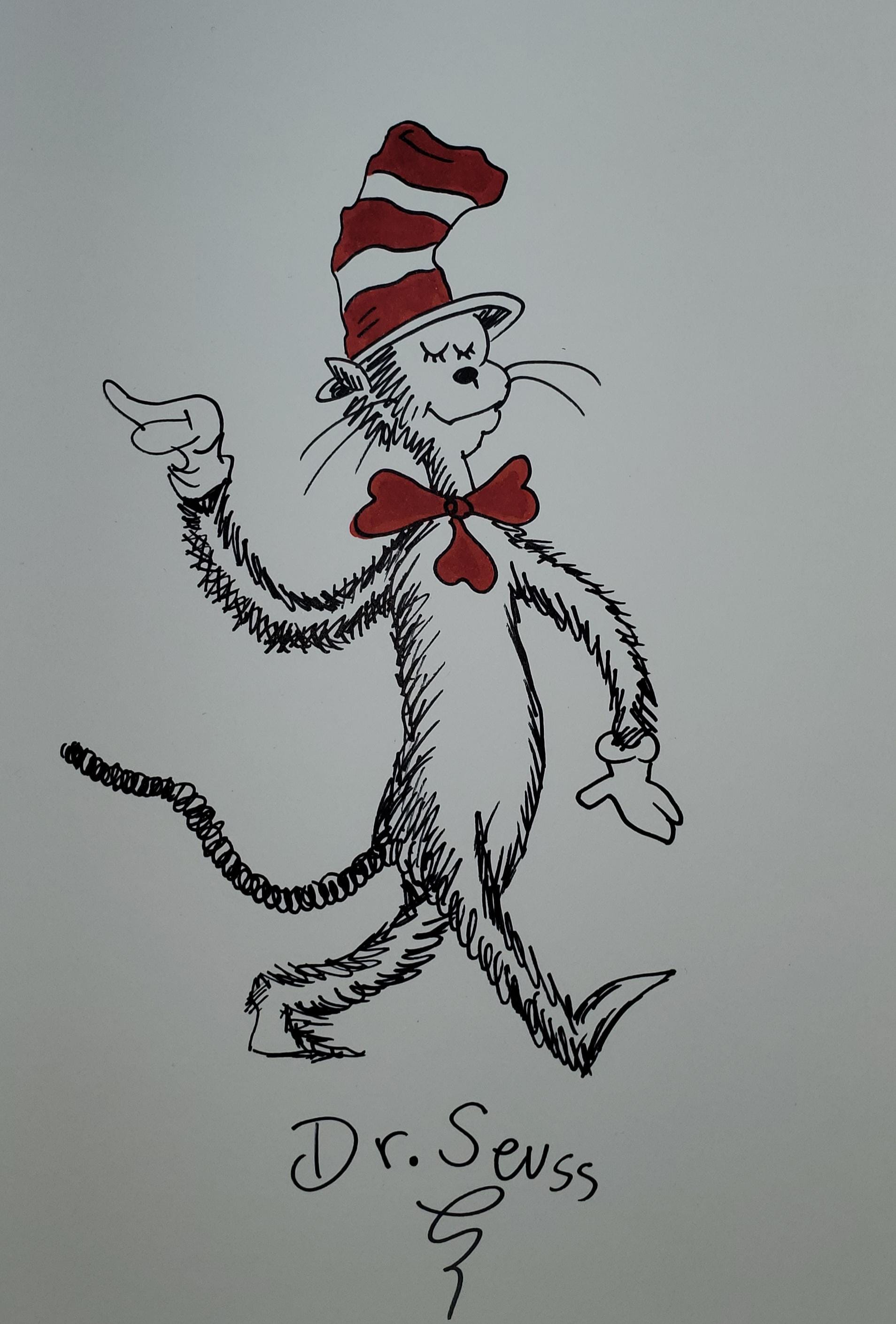 Cat in the Hat Drawing Seuss Character Art Cat in Hat Color Drawing