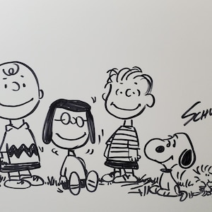 Peanuts character drawing on paper, ink illustration drawing, Peanuts, Snoopy, Charlie Brown, Woodstock artwork cartoon illustration drawing