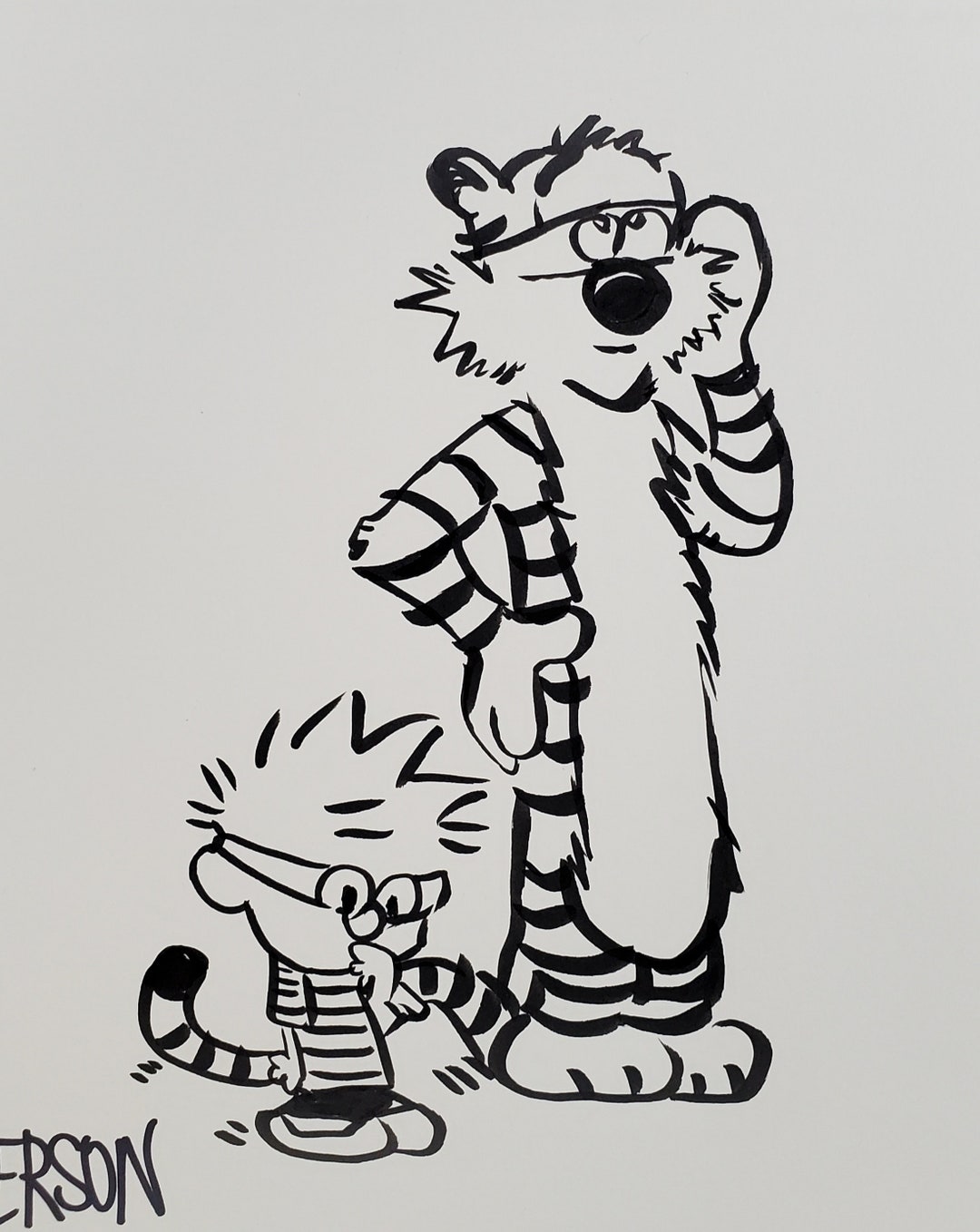 Calvin & Hobbs Ink Drawing on Paper Comic Cartoon Drawing Etsy