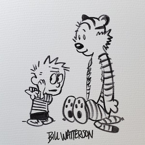 Calvin and Hobbes Ink Illustration: Watterson Comic Art (8x8 in.)