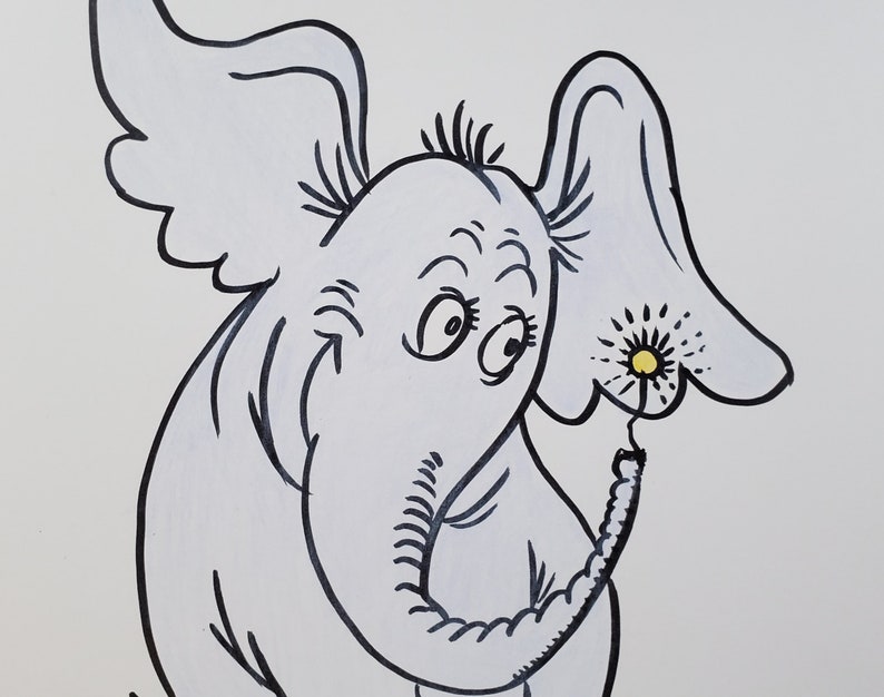 Horton Drawing, Color Artwork, Cat in the Cat, Horton Color Ink Drawing