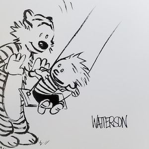 Calvin and Hobbes Ink Drawing: Original Comic Illustration Art