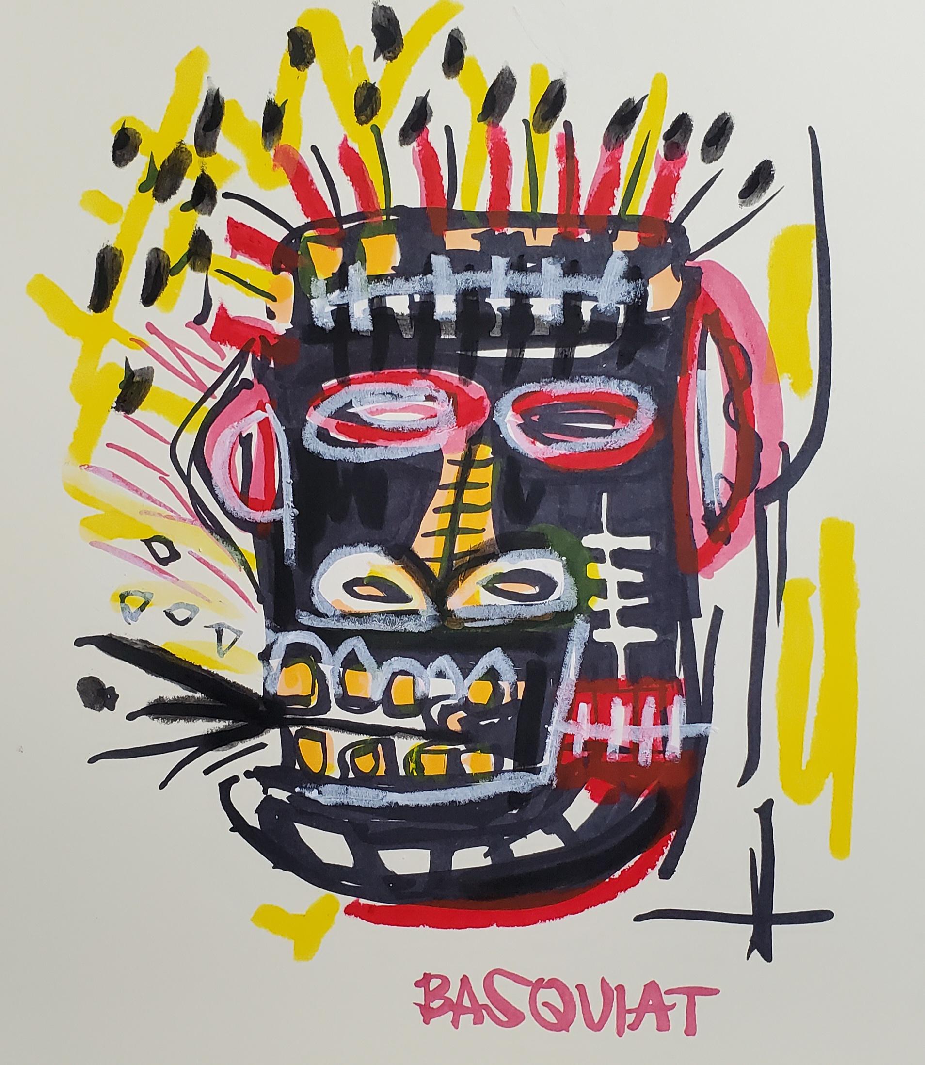 アート・デザイン・音楽 JEAN-MICHEL BASQUIAT DRAWINGS Jean-michel Basquiat Skull Drawing: Mixed Media Graffiti Art