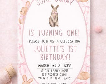 Some Bunny Is Turning One | 1st Birthday Invitation Pink | Editable Canva Template | First Birthday Invite Girl | Instant Download