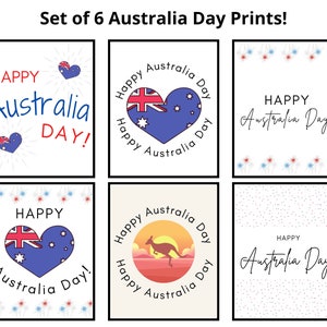 happy Australia Day prints - custom order, set of 6 Australia Day printables, Australia Day wall art, Australia Day decor, digital download