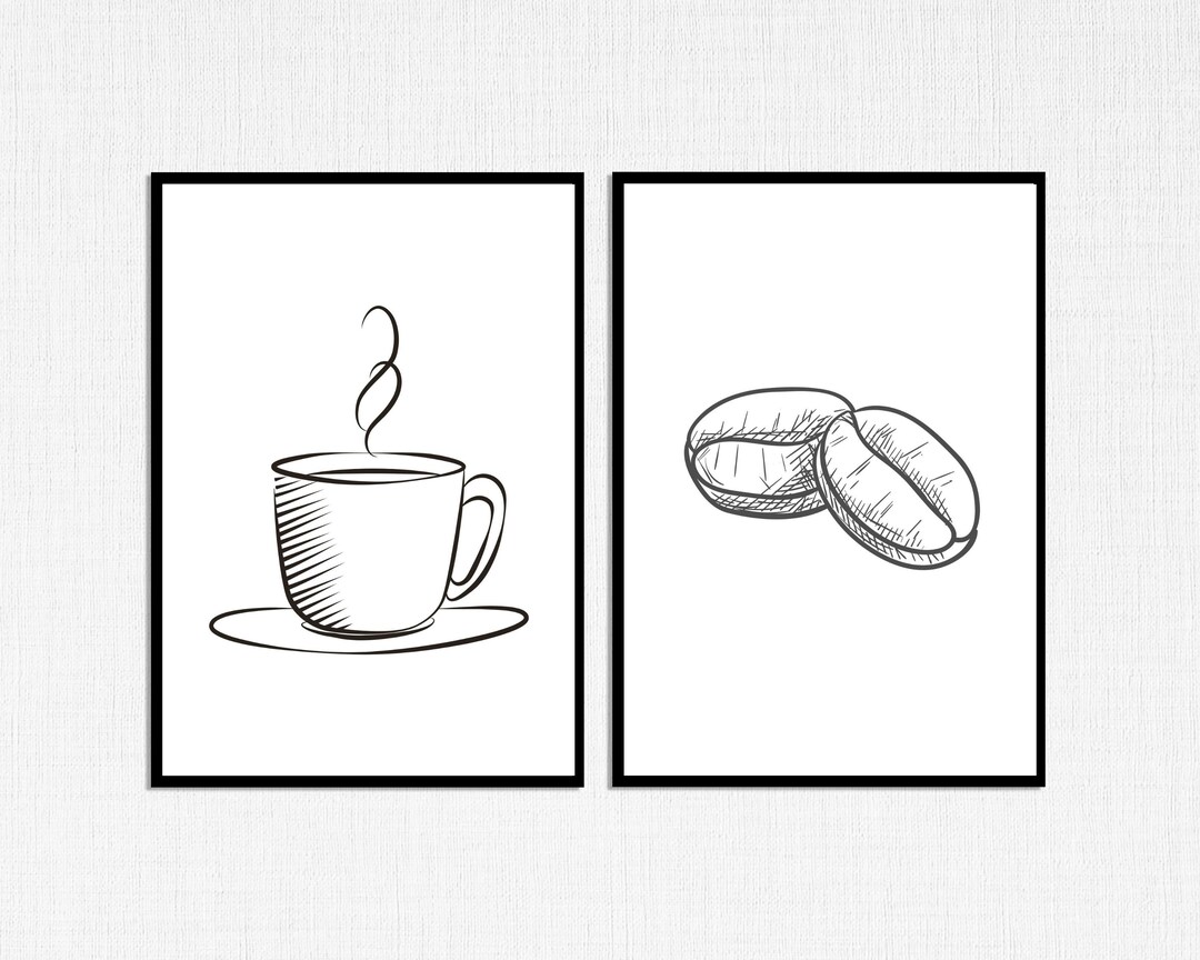 Set of 2 Coffee Prints, Coffee Cup Print, Coffee Bean Print, Coffee Shop Decor, Coffee Bar