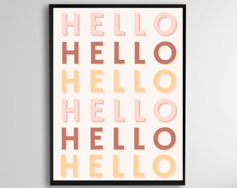 hello printable, neutral poster, retro wall art, hello sign, colorful signs, home decor, entryway sign, fun wall art, instant download