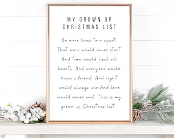 My Grown Up Christmas List Printable | Christmas Song, Christmas Decorations, Xmas Printable, Christmas Prints, Instant Download