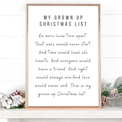 My Grown up Christmas List Printable Christmas Song Etsy