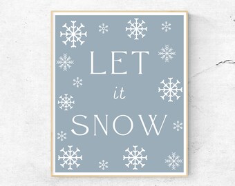 let it snow printable, blue christmas wall art, winter printable, winter decorations, home decor, christmas printable, digital download art