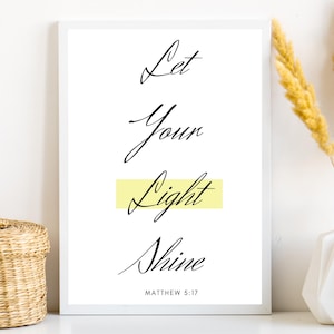 Let Your Light Shine Printable | Bible Verse Prints | Printable Wall Art | Christian Decor | Christian Nursery Prints | Kids Room Decor